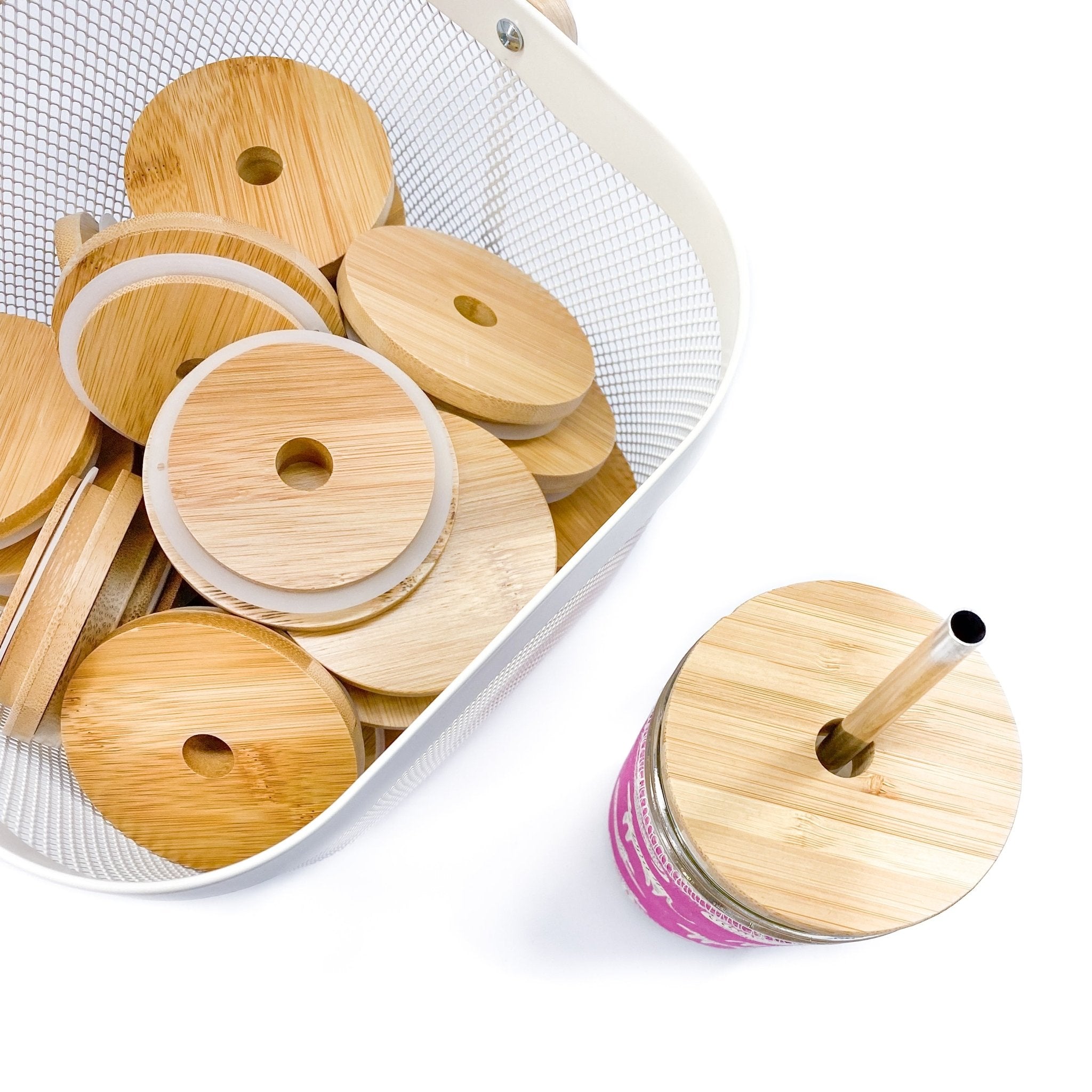Bamboo Straw Hole Tumbler Lid Wide Mouth