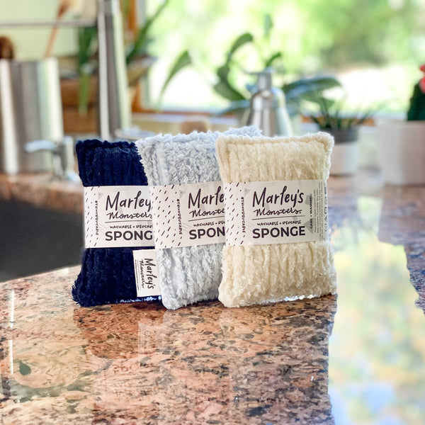 Eponge réutilisable en coton 1 face verte - Marleys Monsters - Made in USA