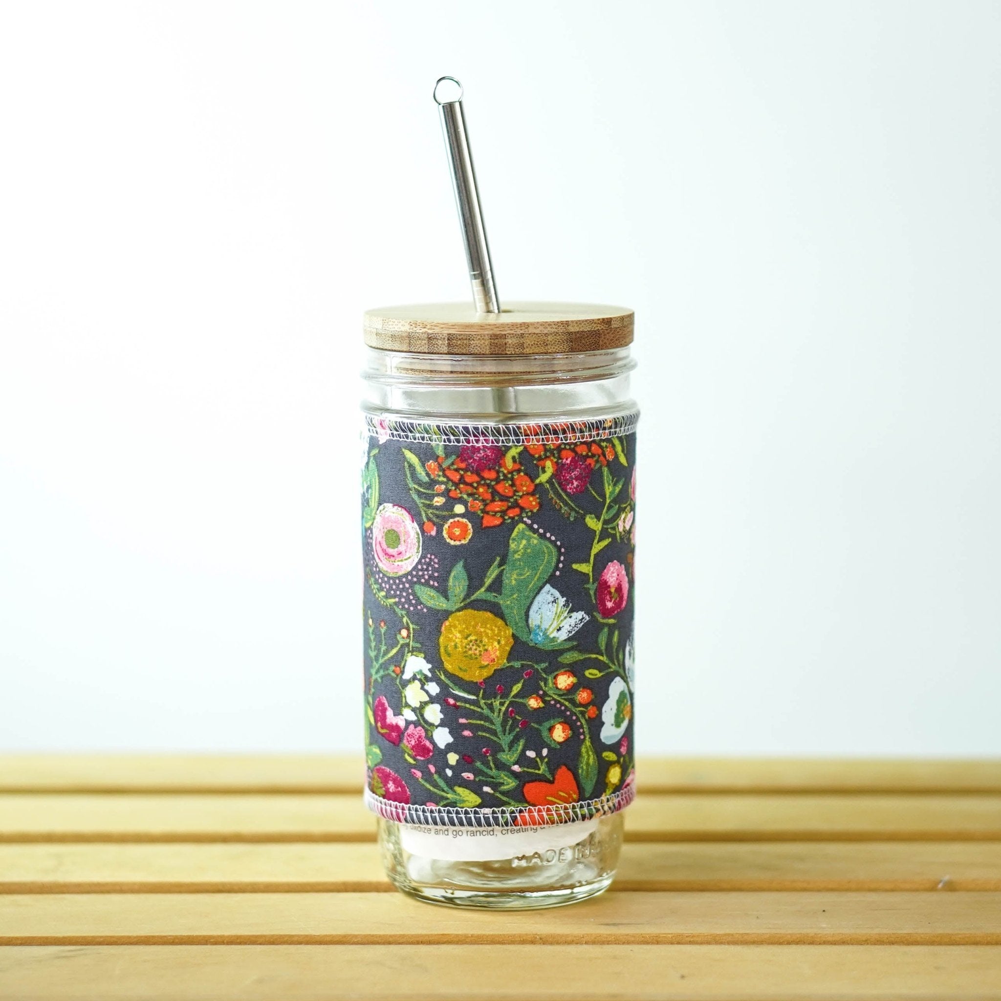 24 Oz Glass Tumbler with Straw and Bamboo Lid,Iced Coffee Cup