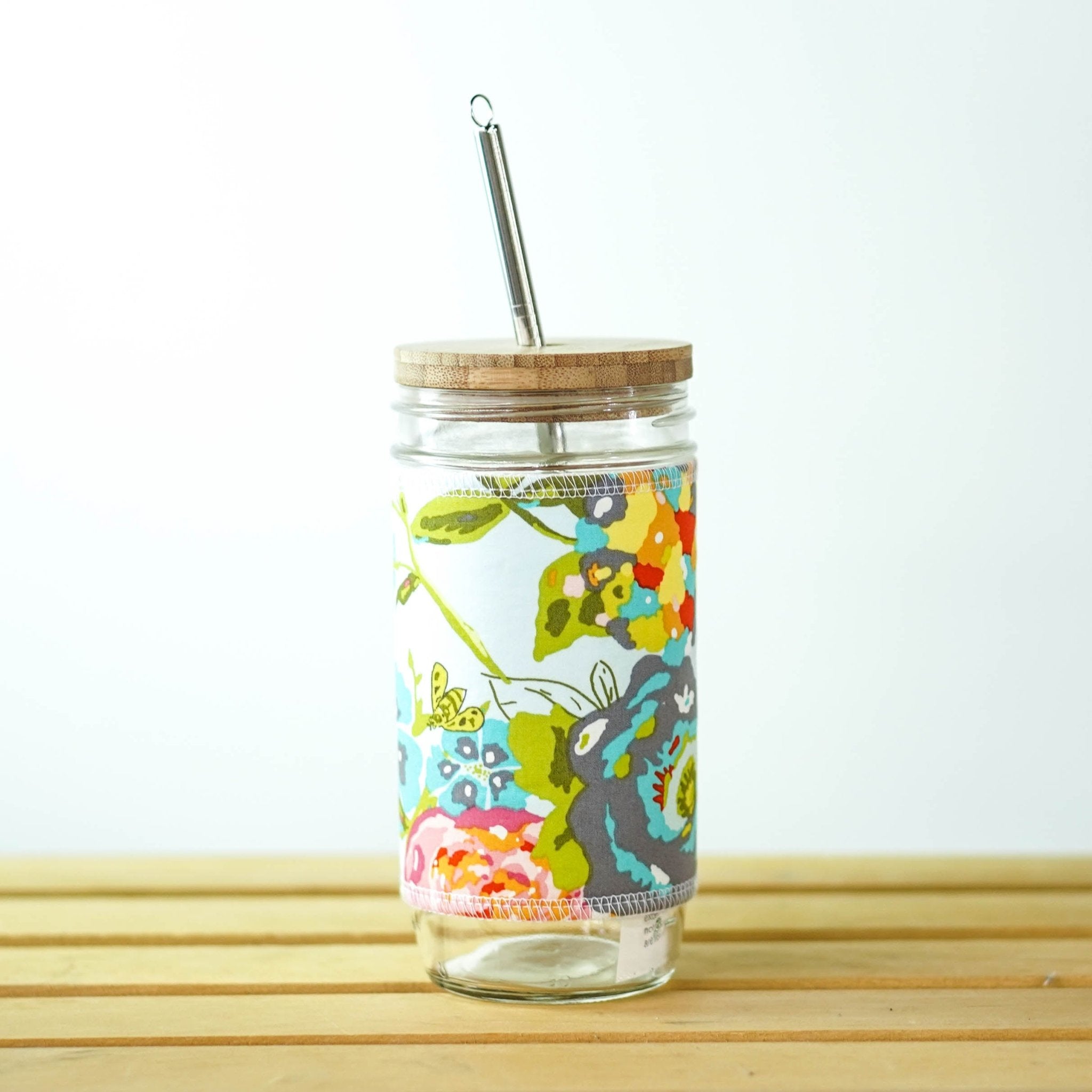 Pink & Purple Floral 24 Oz Glass Tumbler, Hand Painted Mason Jar With Wide  Mouth Metal or Bamboo Lid Choose to Add Straw 