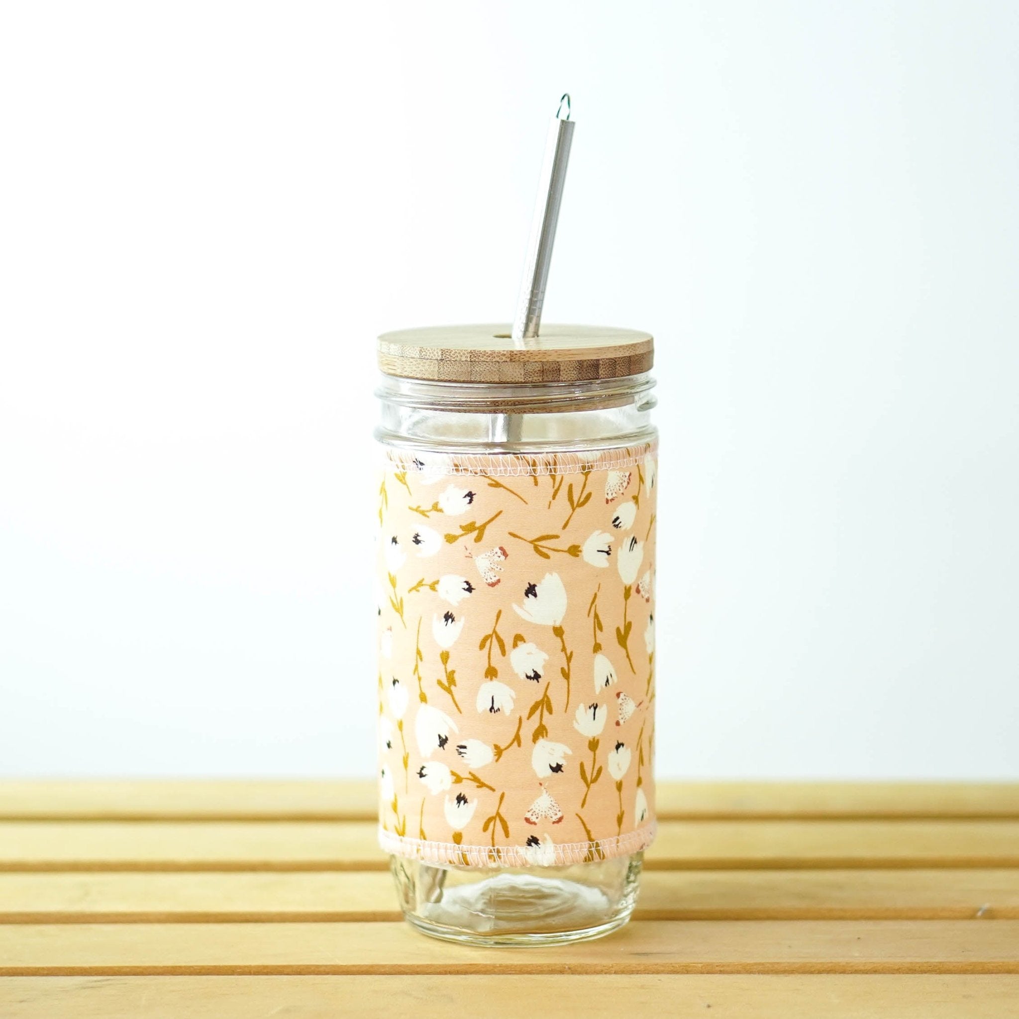 Hand-painted Floral Glass Tumbler, 24 Oz Mega Pint Mason Jar With Wide  Mouth Metal or Bamboo Lid Choose to Add Lid and Straw 