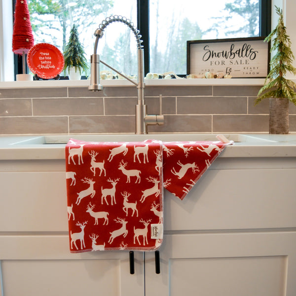 Snowflakes Red Organic Cotton Dish Towel + Reviews